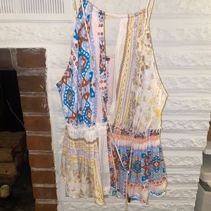 Free People White Multi Colored Tank Size S